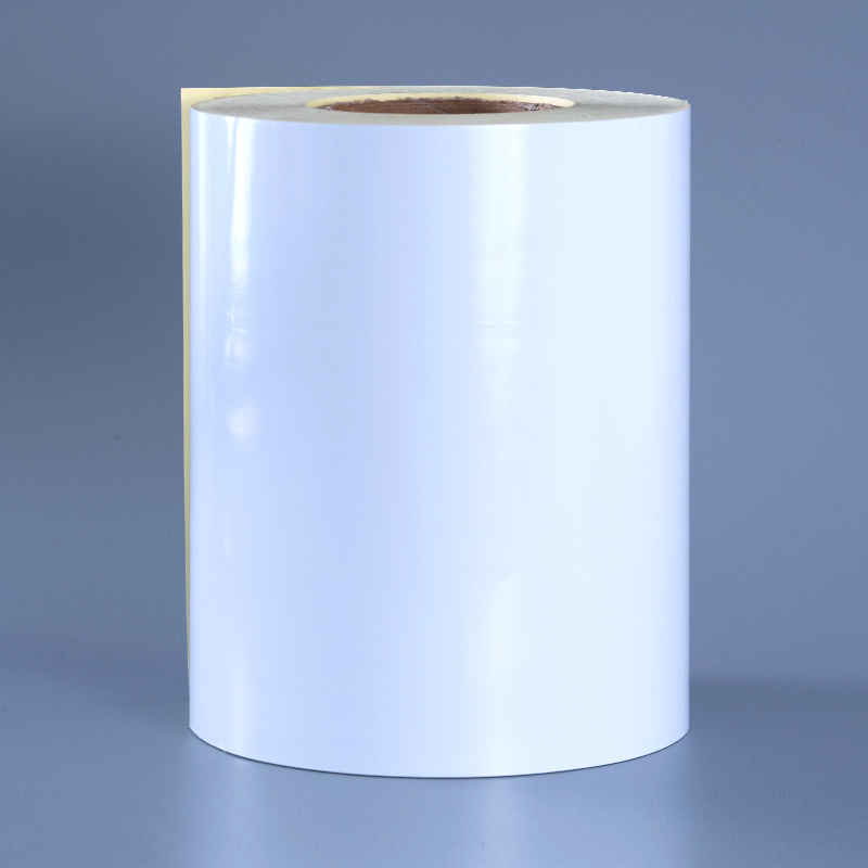 50 mic blank hvid polyester PET film selvklæbende etiket med opløsningsmiddel akryl klæbende jumborulle til digital udskrivning